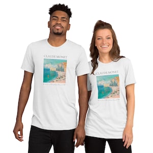T-shirt Monet adulte unisexe, La plage et la Falaise d&#39;Amont, T-shirt triple mélange doux de qualité supérieure | Chemise Claude Monet, t-shirt Monet Art