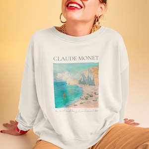 Claude Monet Sweatshirt Adult, The Beach and The Falaise d&#39;Amont, Unisex Premium Sweatshirt | Claude Monet Sweater, Monet Art Tee