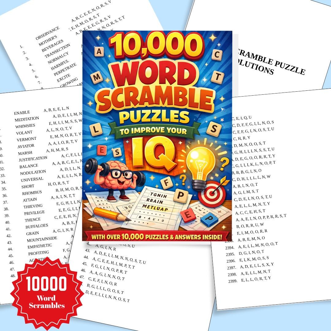 10000 Word Scramble Puzzle Book for Adults & Teens | Fun Activity Book ...