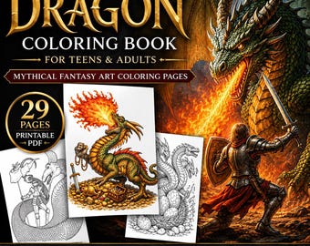 Libro para colorear de dragones para adolescentes y adultos / Páginas para colorear de arte fantástico y mítico