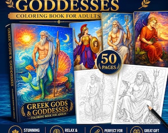 Libro para colorear de dioses y diosas griegos / 50 páginas dibujadas a mano para niños y adultos