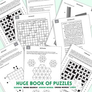 Puzzle Book: Logic Games, Word Search, Crossword, Sudoku (Print Ready A4 File Included)