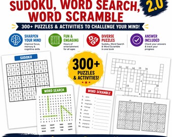 Puzzle Book: Sudoku, Word Search, Word Scramble  Vol 2.0 (Answer included)