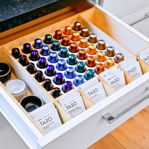 Nespresso Original Drawer Organizer Made from Solid Maple or Walnut - Can be customized Nespresso Original, Vertuo, or K Cups