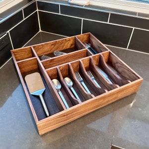 Walnut Kitchen Drawer Organizer - Custom Fit to Your Drawer with Customizable Layout - Knife Blocks - Utensil Organizer - Flatware Insert