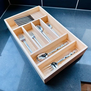 Custom Maple Kitchen Drawer Organizer - Utensil Drawer Organizer for Silverware Drawer Insert for Flatware Organizer for Drawer Utensils