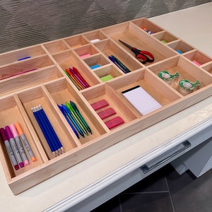 Desk Drawer Organizer Made From Maple or Walnut or White Oak - Custom Made For Your Drawer - Insert for Desk Organization for Office