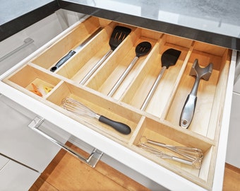 Custom Kitchen Drawer Organizer for Utensils, Silverware, Baking and more - Made from Solid Maple