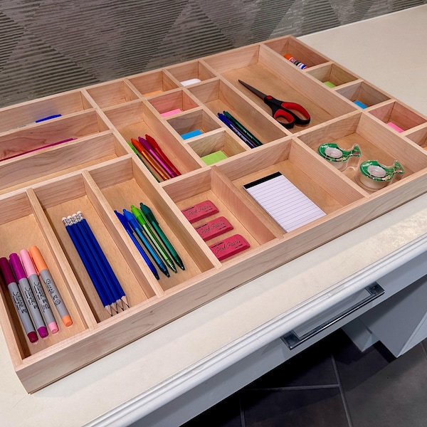 Desk Drawer Organizer Made From Maple or Walnut or White Oak - Custom Made For Your Drawer - Insert for Desk Organization for Office