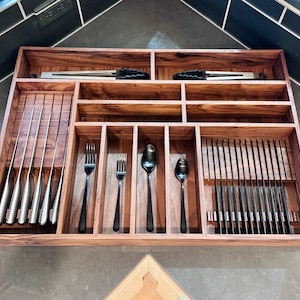 Walnut Kitchen Drawer Organizer for Utensils Custom Drawer Organizer Custom Drawer Insert Custom Knife Organizer Drawer Organizer for Drawer
