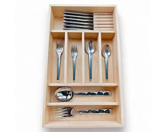 Anpassad kökslådorrangör för bestick, silverbestick, bakning, knivorganisatör, mors dag-present, massiv lönn