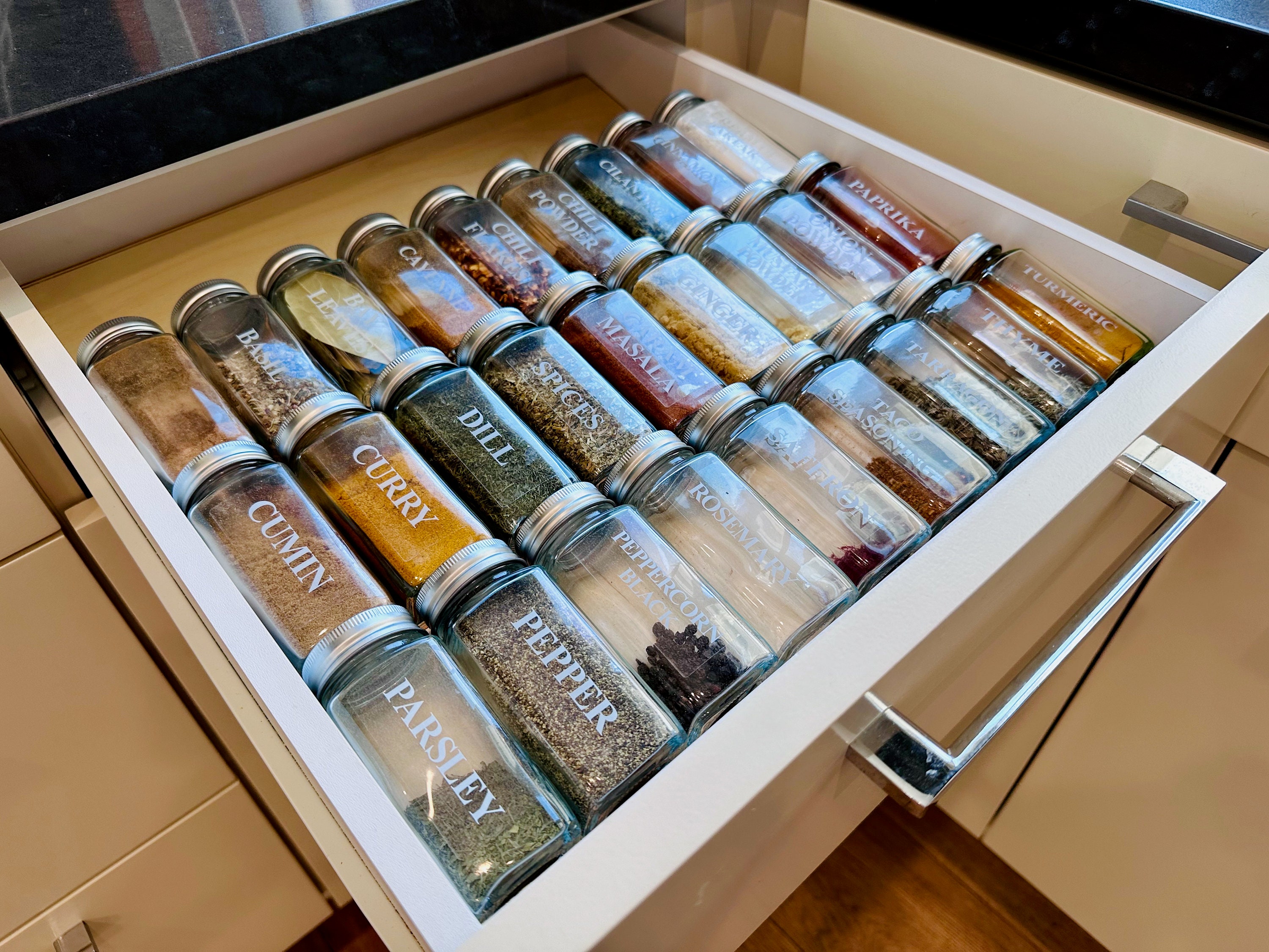 Custom Spice Drawer Organizer for Vertical/Standing Jars