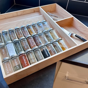 Spice Drawer Combination Drawer - Solid Maple - Customizable Organizer to Store Spices and Other Items