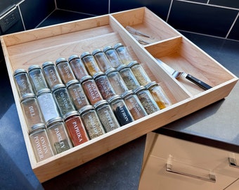 Spice Drawer Combination Drawer - Solid Maple - Customizable Organizer to Store Spices and Other Items