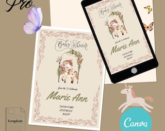 Modello di invito per baby shower. Richiede Canva PRO.