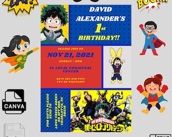 Invito per adolescenti, invito giallo e blu per adolescenti o bambini piccoli
