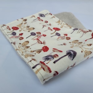 Flannel Baby Burp Cloths, Shoulder Burp Cloths, Baby Shower Gift, Terry cloth reverse, Mushroom theme, Gender Neutral Burp Cloth