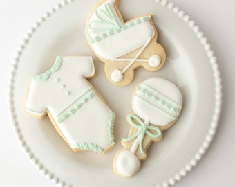 Gender Neutral Baby Sugar Cookies - Gourmet Baby Shower Gift Set (Dozen)