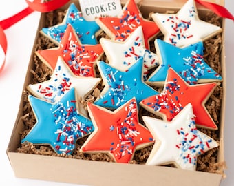4th of July Sugar Cookies | 12 Patriotic Stars Gift Box