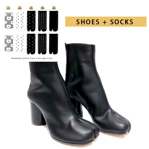 Women's Leather Tabi Split-Toe Black Boots with Zipper and 7.5cm Heel free socks Japanese-Inspired Platform Ankle Booties zdjęcie 5