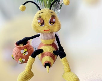 Gehäkelte Biene mit Honigtopf / Amigurumi Spielzeug Biene / Instant Download Anleitung / englische Anleitung als PDF-Datei