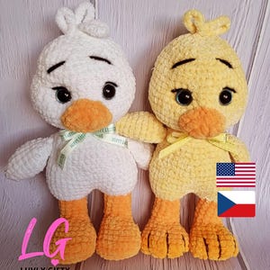 Tutorial PDF per realizzare un peluche all'uncinetto amigurumi a forma di anatra pasquale, in inglese o in ceco