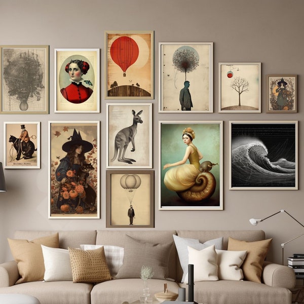 Vintage Dark Gallery afdrukbare kunstset - tijdloze prints, antieke esthetiek, nostalgisch decor