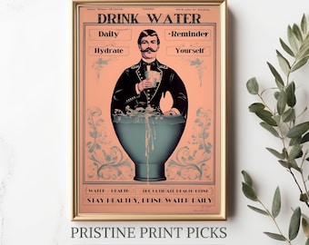 Vintage drinkwaterprint - hydrateer je lichaam - de keuze voor een gezonde levensstijl
