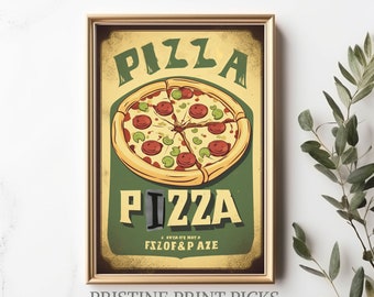 Vintage Pizza Poster: Retro italiensk matkonsttryck (digital nedladdning)