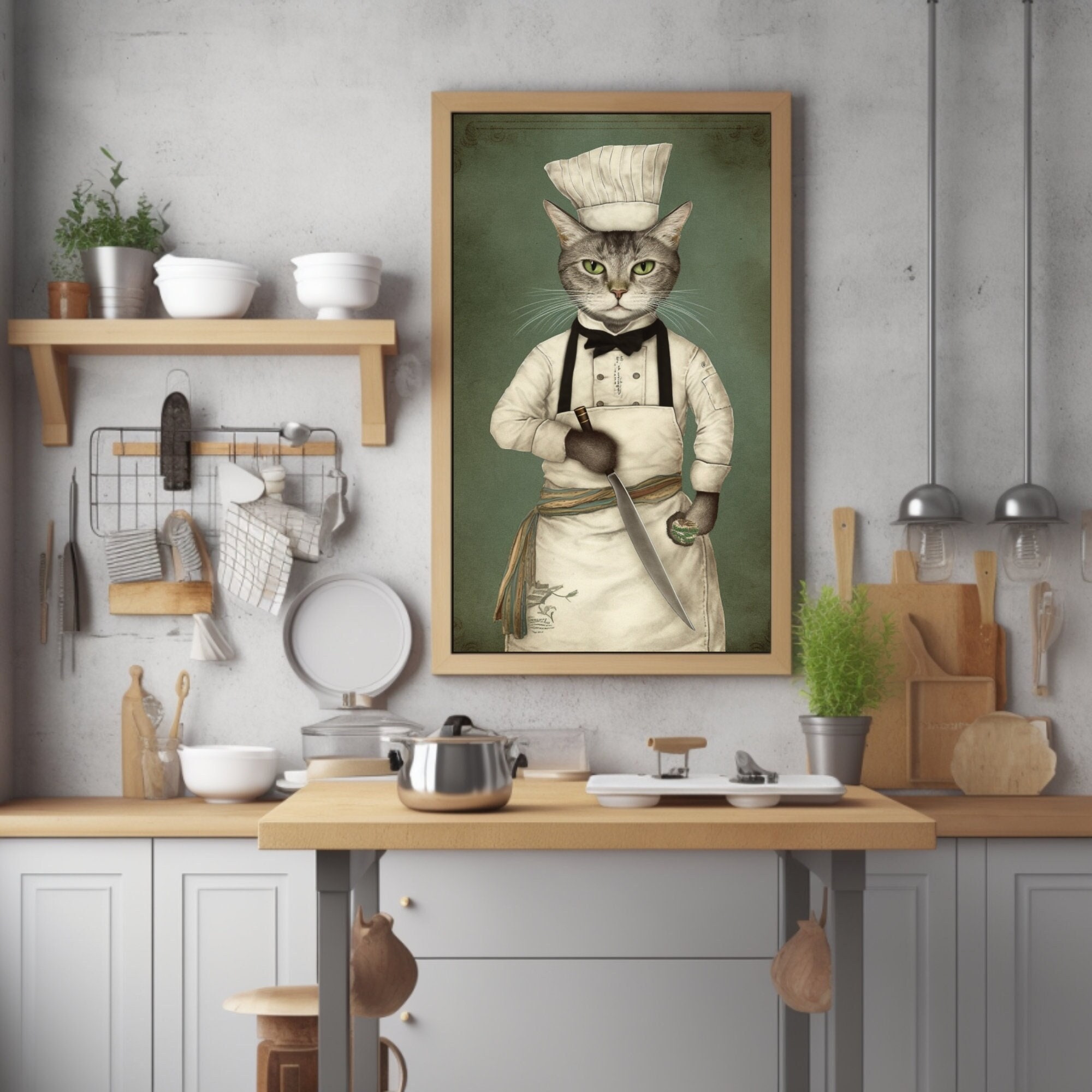 Chic Kitchen Wall Decor A Whimsical Cat Chef Painting That Will Light