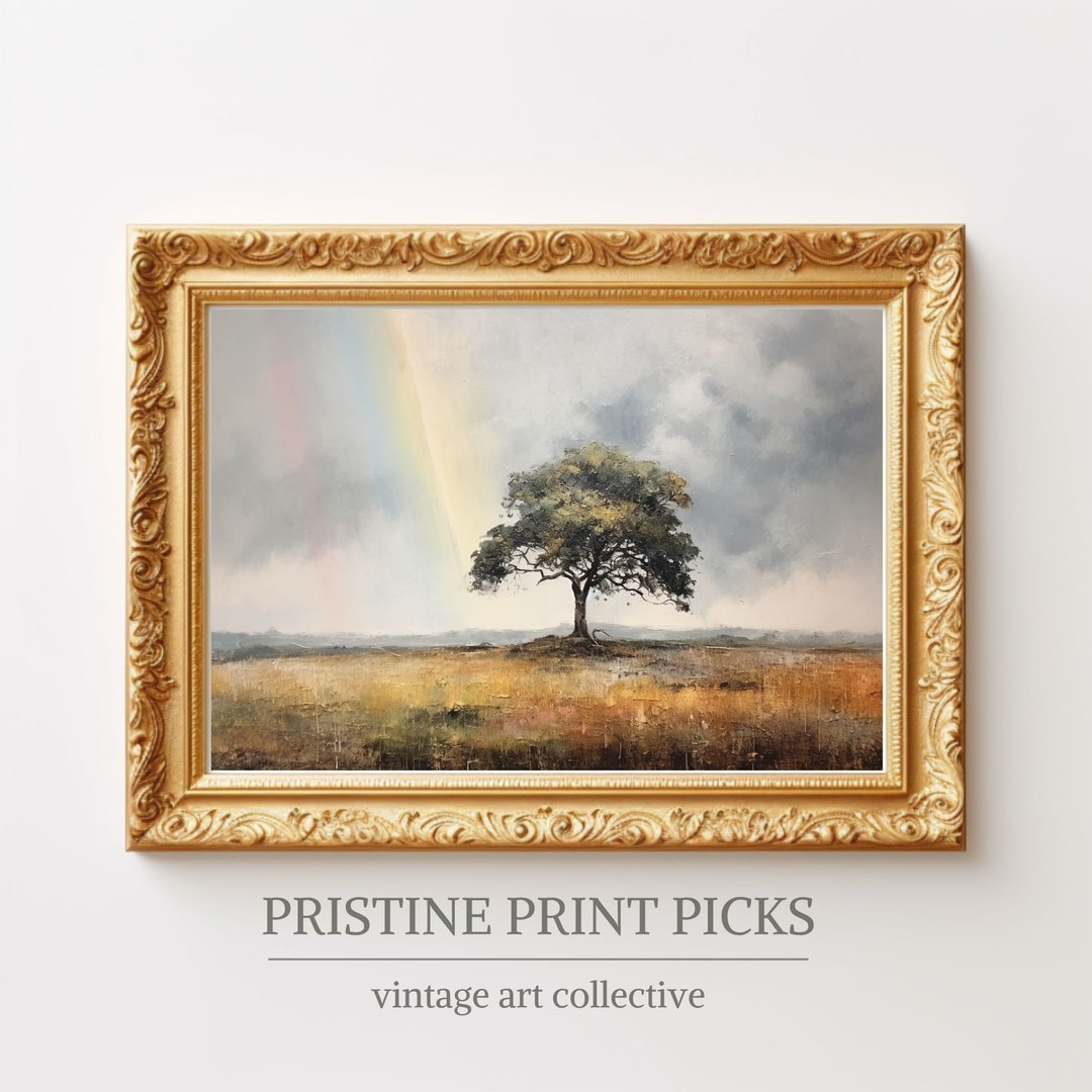 Rustic Nature Art | Vintage Tree Landscape With Rainbow Hues | Digital ...