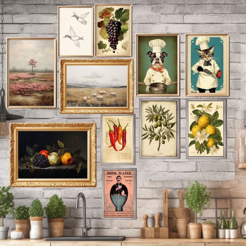 mega retro kitchen gallery wall art set of 90,... Retro Kitchen Art - Etsy