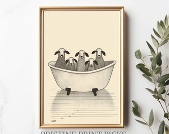 Vintage Sheep Bathroom Art Print: Whimsical Home Decor (Digital Download)