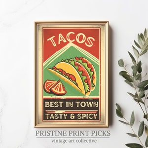 Taco Poster, Food Print, Moderne Küche Dekor, Illustration, Mexikanisches Essen, Chef Print, Bar Art, Ausstellungsposter, Retro Wandkunst