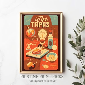 Tapas Print, Spain Poster, French Retro, Kitchen Decor, Food Art, Mid Century Modern, Eat Sign, Rome, Italy Art, Housewarming