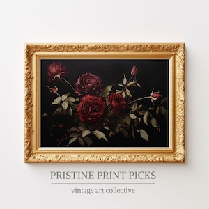 Vintage Moody Dark Flower Print, Dark Academia Botanical Wall Art Floral Still Life Oil Painting, Printable Digital Art