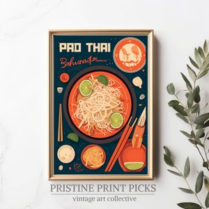 Authentic Vintage Pad Thai Poster Printable: Taste the Nostalgia & Charm of Traditional Thai Cuisine Delivered to Your Kitchen!