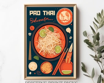 Vintage Pad Thai Poster: Retro Thai Kitchen Decor (Digital Print)