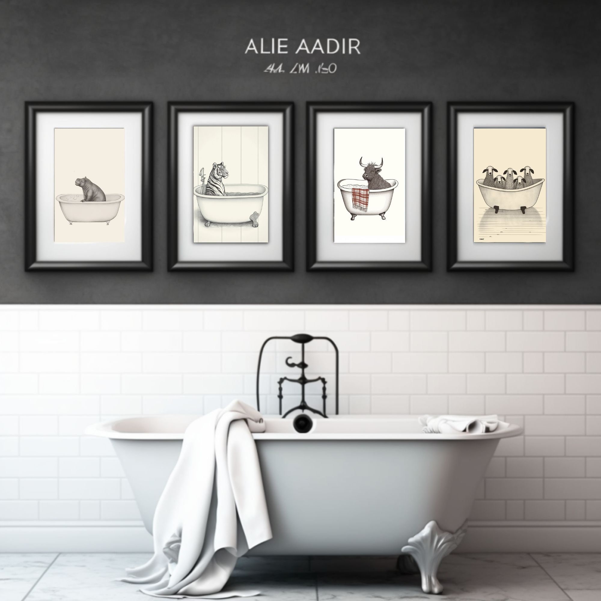Whimsical Bathroom Wall Art Set 8 Printable Giraffe, Hippo & Sheep ...