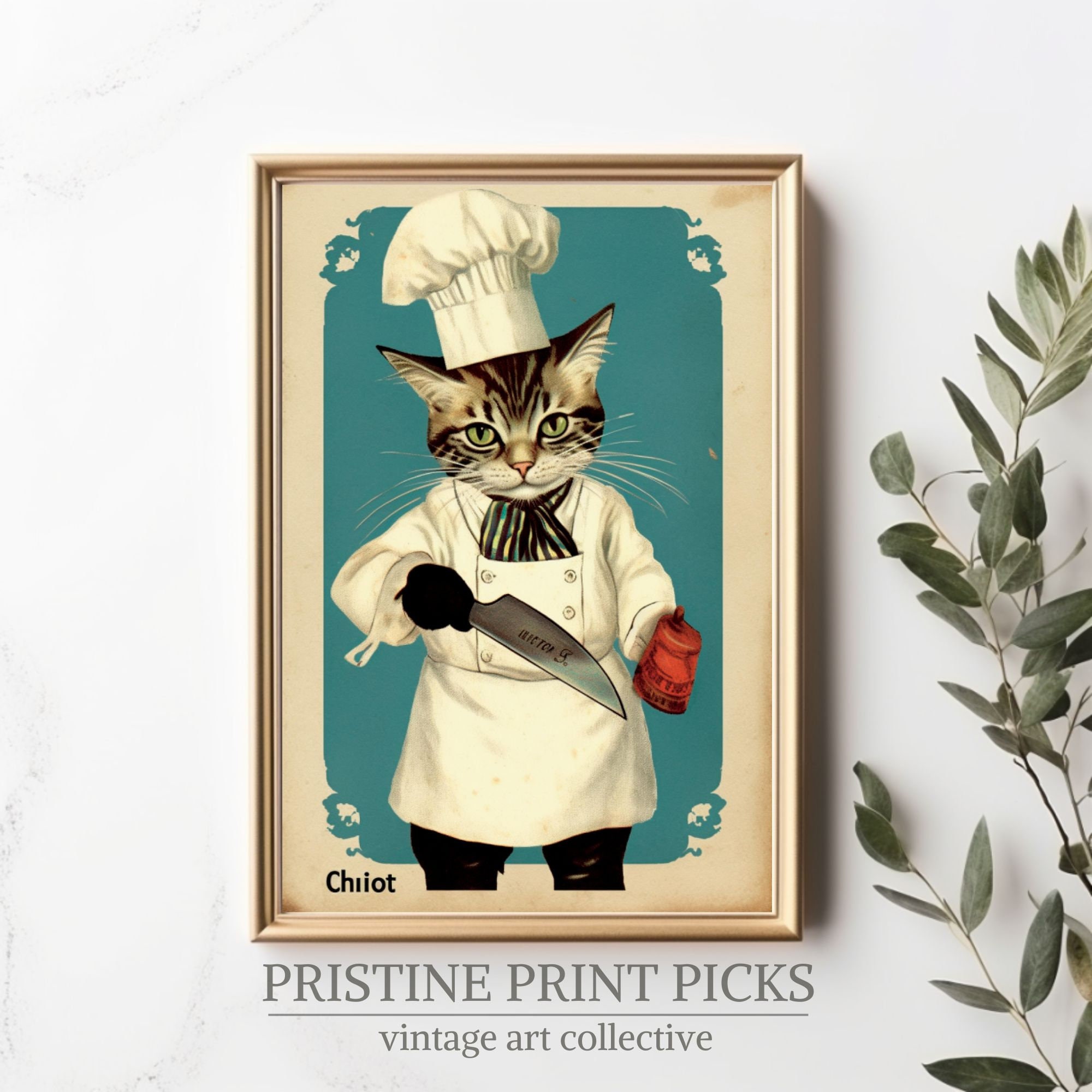  Funny Kitchen Art Anthropomorphic cat art vintage retro Old  World Whimsical altered photo Funny Cat meme Inspirational quote Positive  print Cooking Baking Bakery decor Dorm Decor Affirmation : Handmade Products