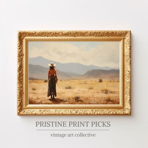 Western Downloadable Print | Preppy Cowgirl Landscape | Cowboy Oil Painting | Trendy Wall Art