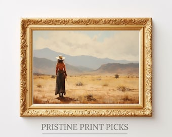 Western Downloadable Print | Preppy Cowgirl Landscape | Cowboy Oil Painting | Trendy Wall Art
