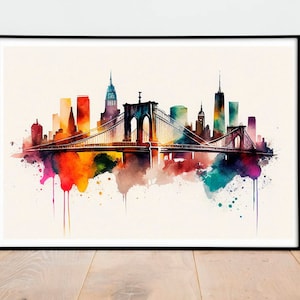 New York art, Brooklyn bridge, New York Skyline, Manhattan, New York decor, New York city, New York gift, Watercolor, Poster New York
