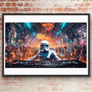 Set de 2 Poster Star wars stormtrooper DJ Party / Art Print / Fan Art Pintura digital / Digital download / Wall art / Cartel / Music art