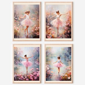Set van 4 + 1 Posters de Bailarinas y flores estilo acuarela colores pastel / Ballet / Art Print / Digital download / Wall art / Cartel