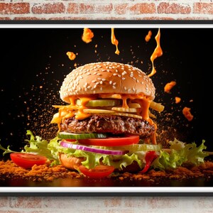 2 Burger poster - wall art - lamina decorativa hamburguesa - Food photo studio - digital download