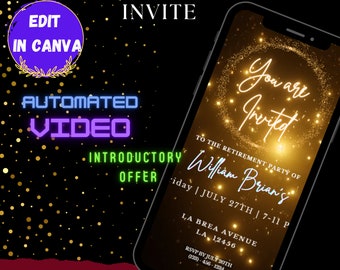 EDITABLE Digital Retirement Party Invite BIRTHDAY E-invites Mobile Invited Party Invitations - You're Invited Gold Particle