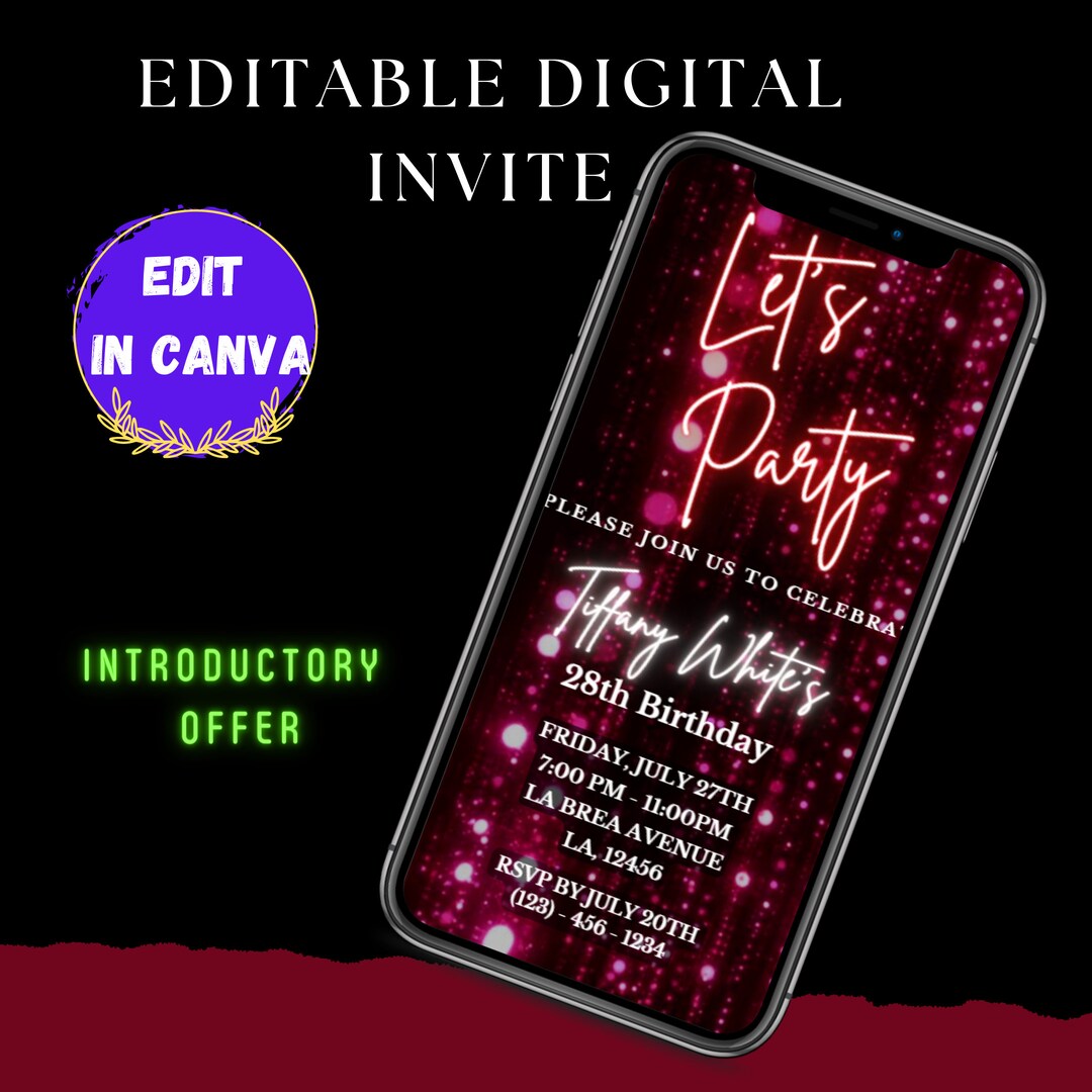 EDITABLE DIGITAL Birthday Party Invite Dance Party Digital Invite