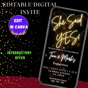 SOFORTIGER DOWNLOAD EDITIERBARE Digitale Verlobungsfeier Laden Sie ein E-lädt ein Mobile Vorlage für Einladungen zur Party - Gold Center