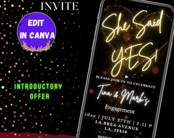 INSTANT DOWNLOAD EDITABLE Digital Engagement Party Invite E-invites Mobile Invited Party Invitations Template - Gold Center